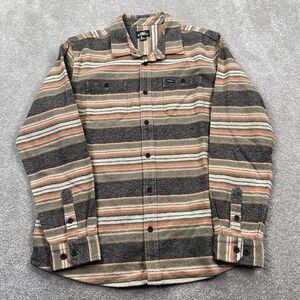 ONeill Mens Bremerton Flannel Shirt Khaki Orange Striped Cotton FA3104002X M